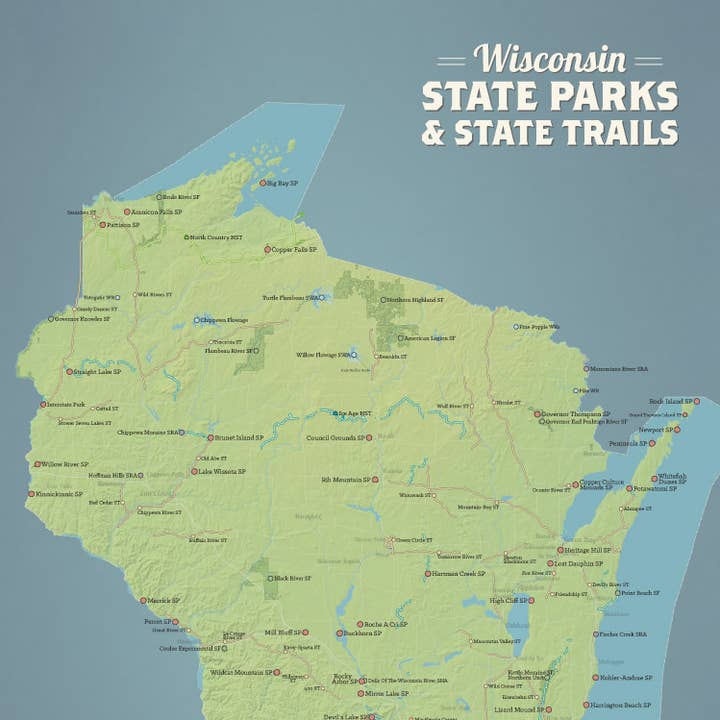 Wisconsin State Parks Map 18x24 Poster for wholesale by Best Maps Ever