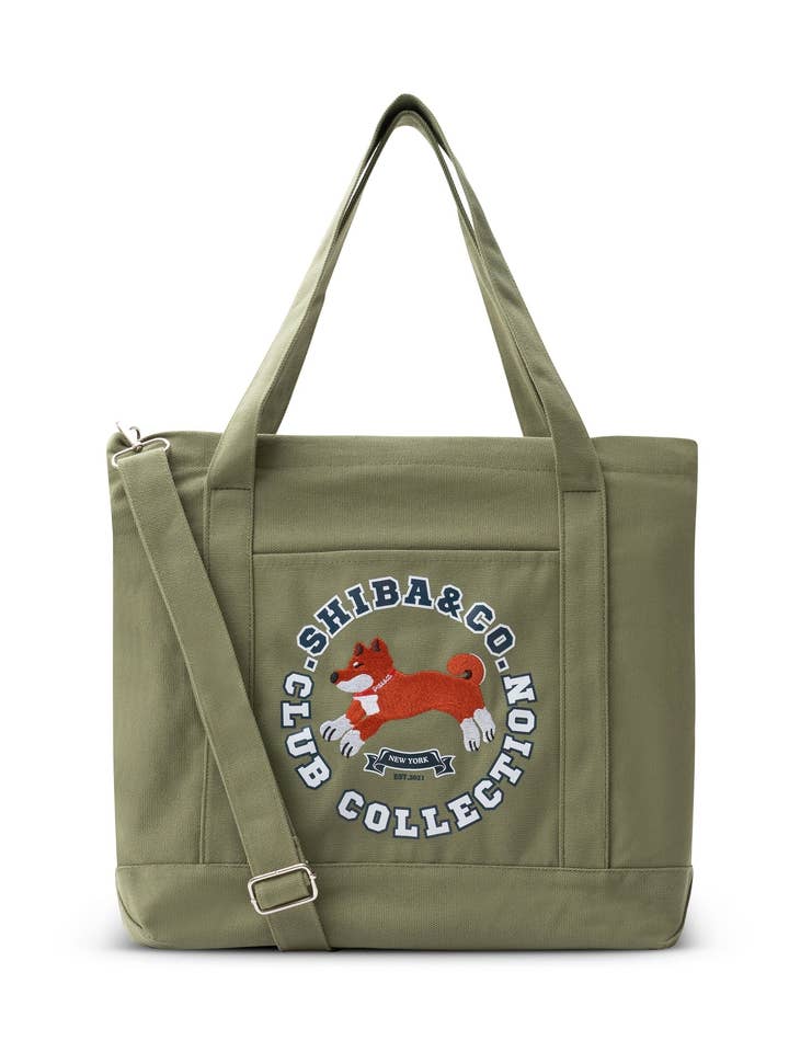 Club Shiba Embroidered Large Tote – Meadow Khaki for wholesale by SHIBA & Co
