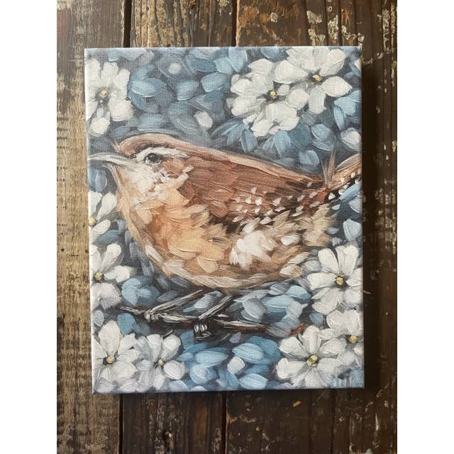 Impression sur toile Bird Spring, nature, décor bleu, faune pour la vente par Rustic Nester