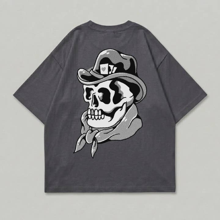 Boxy-Herren-T-Shirt Cowboy-Schädel für den Großhandel von Mary Cotton Couture