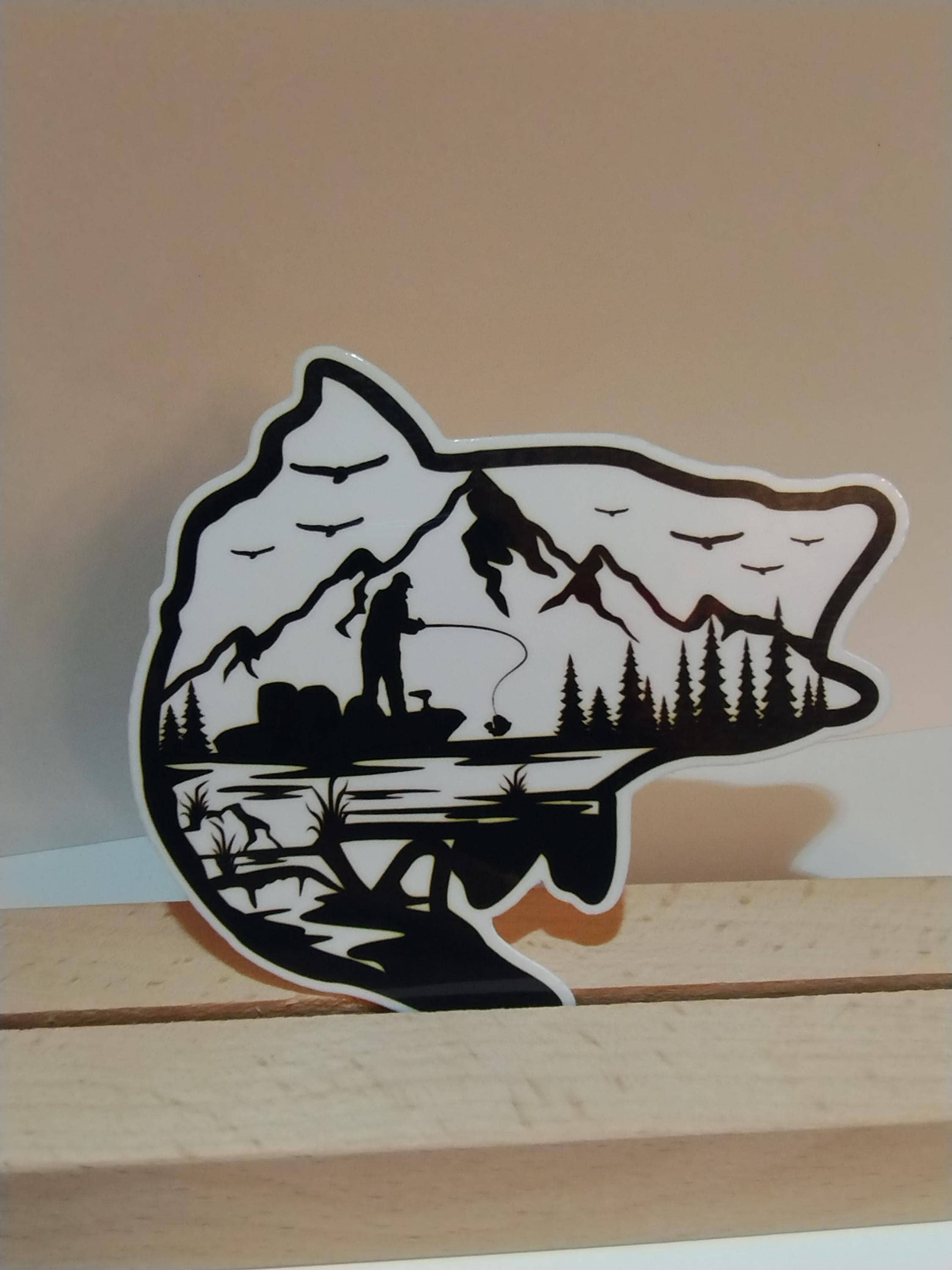 The Crafty Bookworm3 - Wholesale Sticker - Fish Shaped Fishing Scene Sticker for Outdoor Enthusiasts1