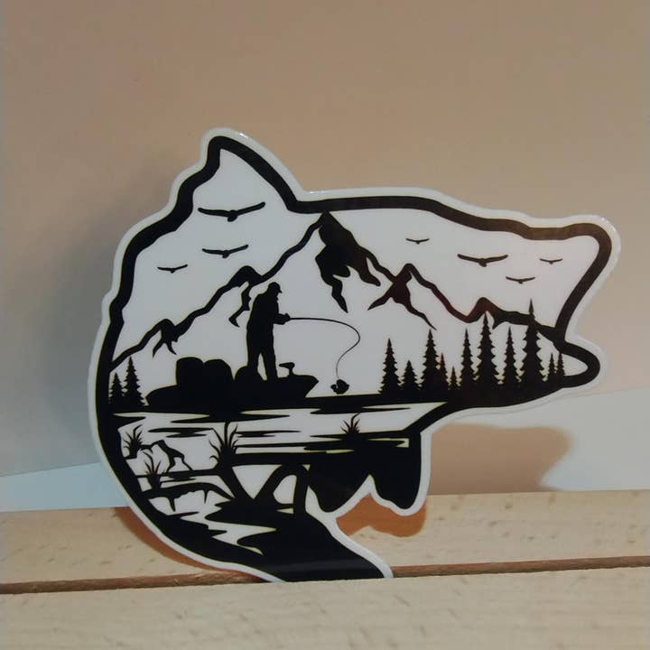 The Crafty Bookworm3 - Wholesale Sticker - Fish Shaped Fishing Scene Sticker for Outdoor Enthusiasts1