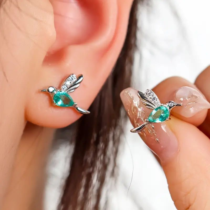 Perimade & Co. LLC - Wholesale Stud/Post Earrings - Dainty Blue Hummingbird Stud Earrings in Stainless Steel3