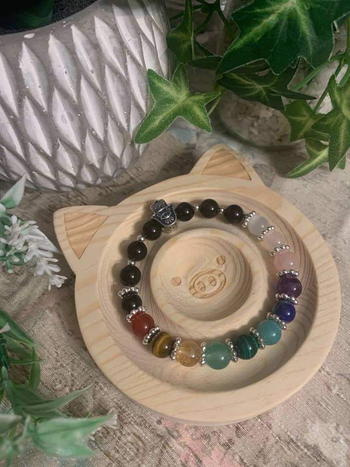 Pulsera de protección de chakras con detalles chapados en plata, esmaltada para venta al por mayor de Amethyst Blossom