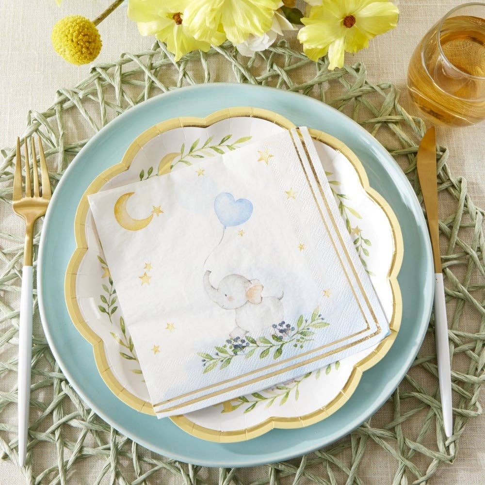 Kate Aspen – Großhandel Einweg-Serviette – Elefant Baby Shower 2-lagige Papierservietten — Blau (30er-Set)1