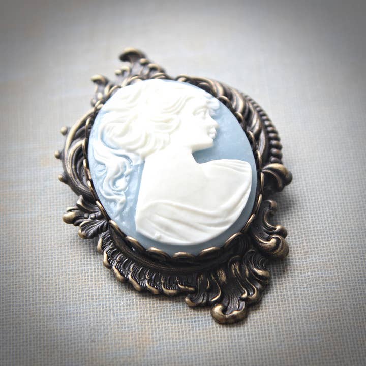 Circa 1890 - Wholesale Brooch - Blue and White Art Nouveau Cameo Brooch /Pendant
