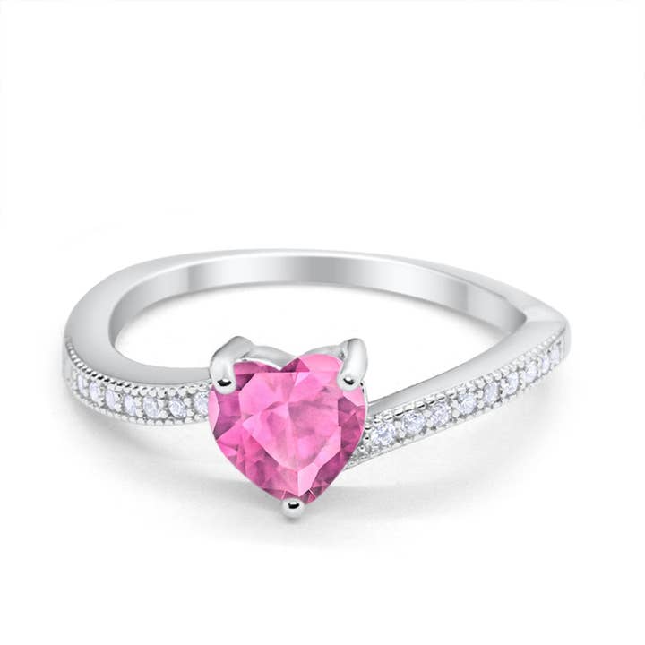 Heart Promise Ring Simulated Pink CZ for wholesale on Faire
