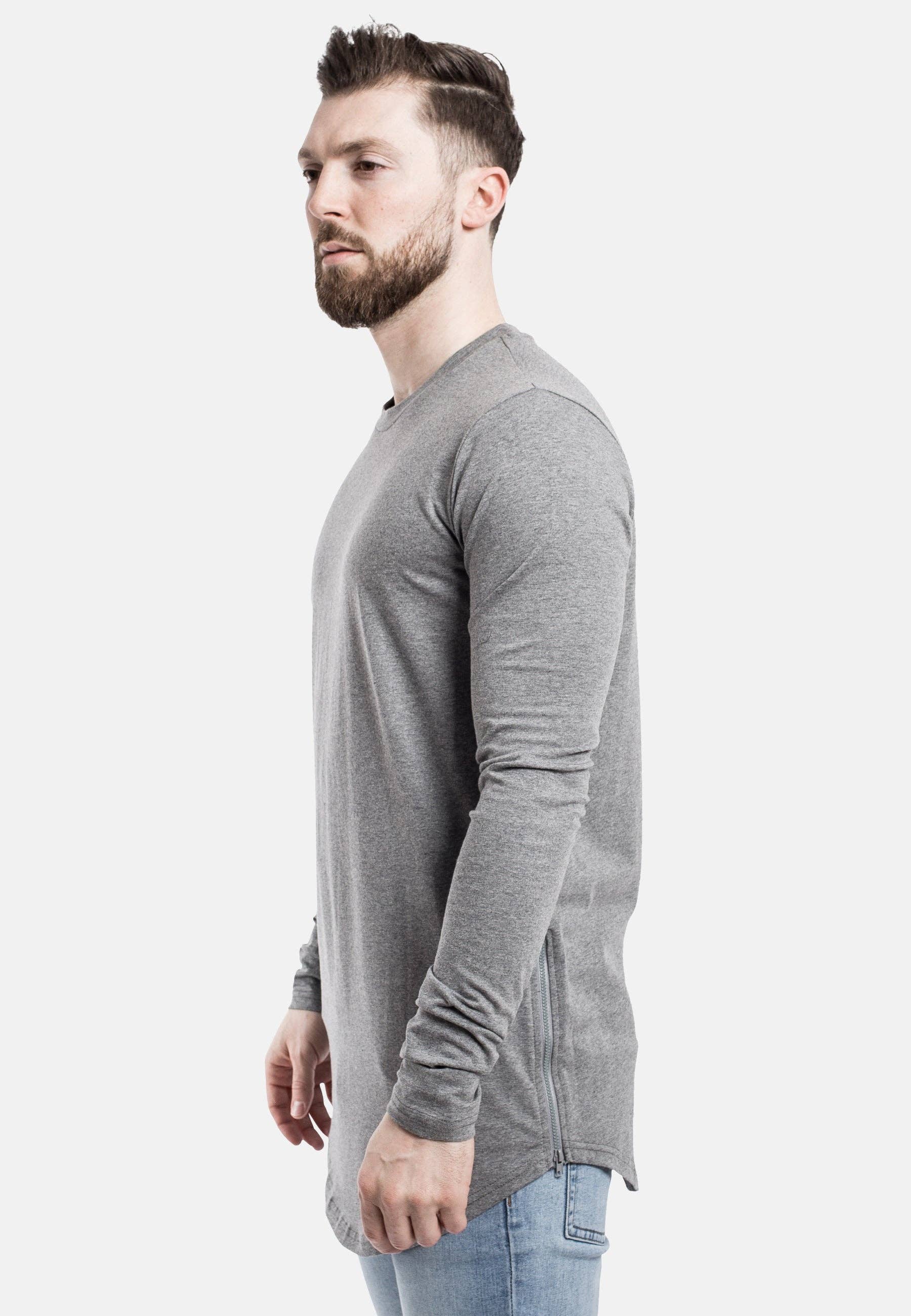 Blackskies - Wholesale T-Shirt - Men's - Seitlicher Reißverschluss Langarm Longline T-Shirt Silber Grau1