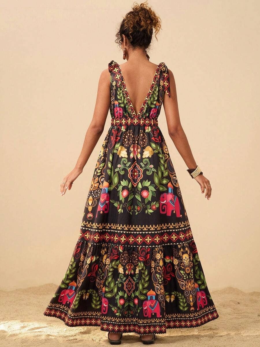 Rosa Clothing - Wholesale Dress - Women's - straps shoulder Tropical Floral print resort maxi dress10