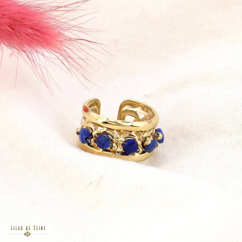 Lilas de Seine - Wholesale Band/Stacked Ring - Wide stainless steel ring with stone beads 04240261