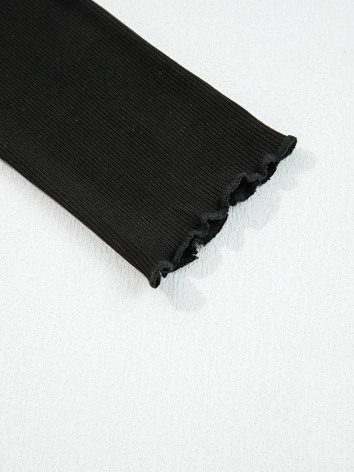 Lovesoft – wholesale Knit top – Women's – Black Ribbed Knit Lettuce Trim High Neck Long Sleeve Top7