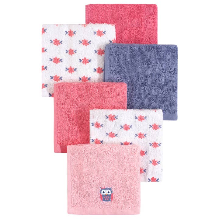 Hudson Baby Super Soft Cotton Washcloths, Girl Owl for wholesale by BabyVision