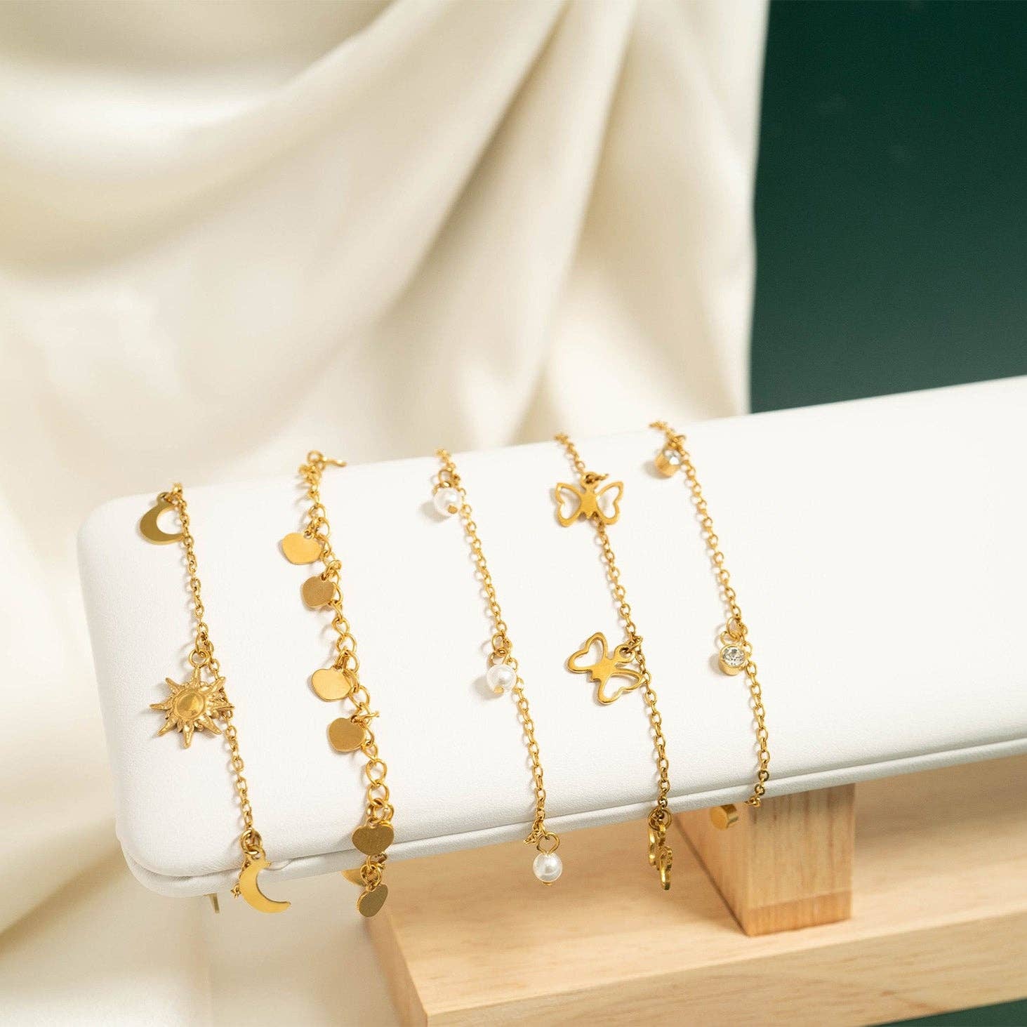 WJW - Wholesale Anklet - 18K Gold PVD Stainless Steel Butterfly Charm Anklet8