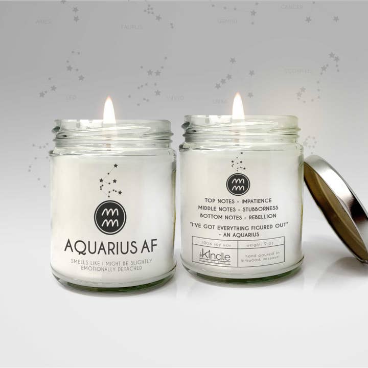 Aquarius AF stjernetegn astrologiske tegn stearinlys sjov gave for engroshandel hos ZA Handmade Wholesale