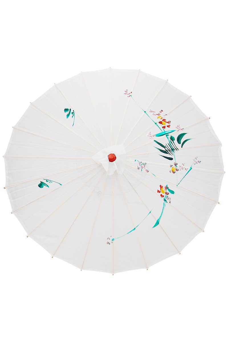 HVID Hvid solskærm parasol i oliepapir med blomsterdesign for engroshandel på Faire2