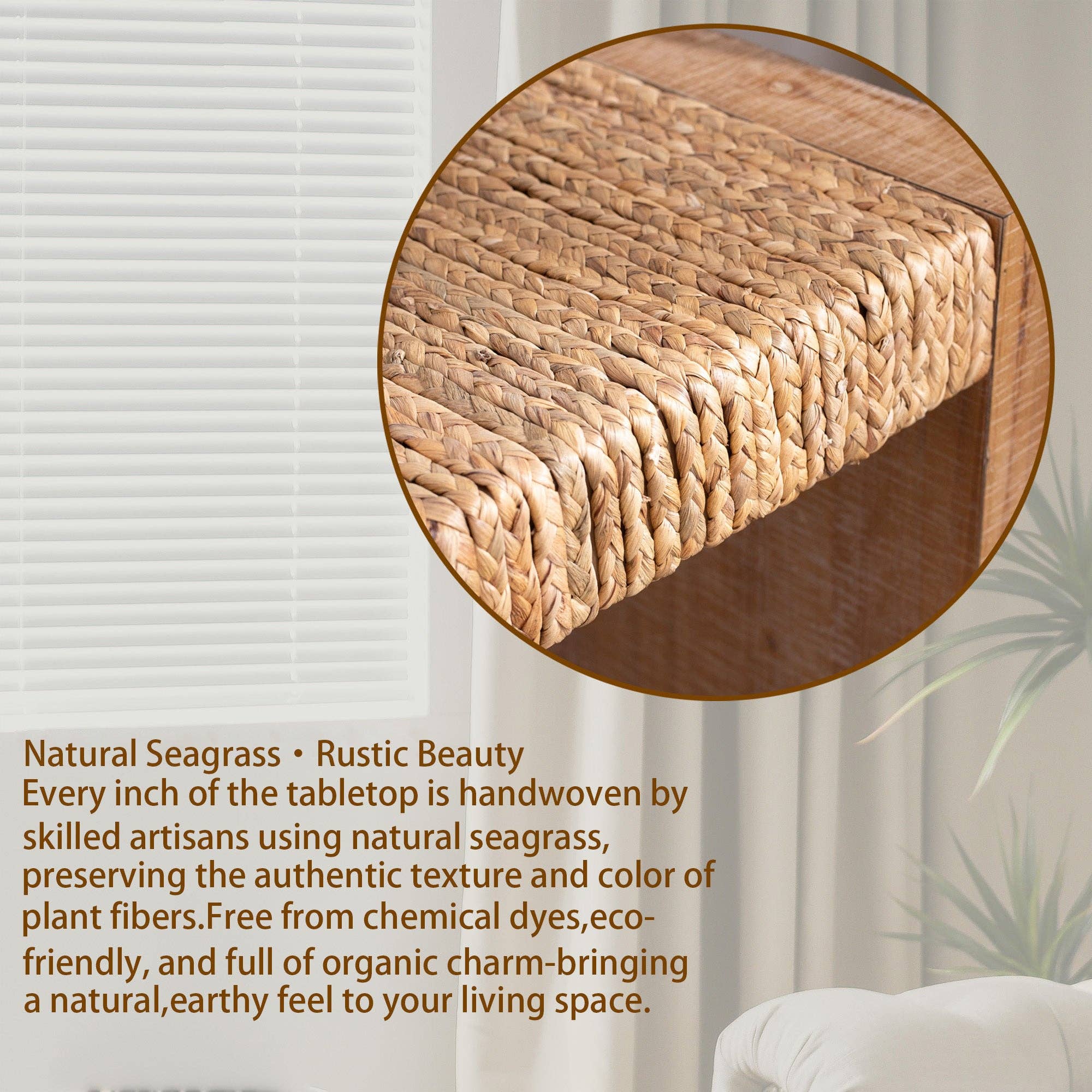 39F Inc. - Vente Console - Console en herbe de mer naturelle de 69" L (dessus tissé à la main)9