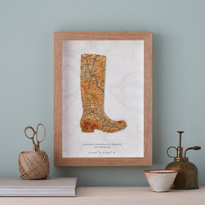 Personalised Map Location Dads Welly Boot Print Oak Frame for wholesale by Bombus