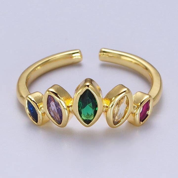 Bague ajustable en or rempli avec marquise multicolore arc-en-ciel CZ | O-160 pour la vente par Aim Eternal