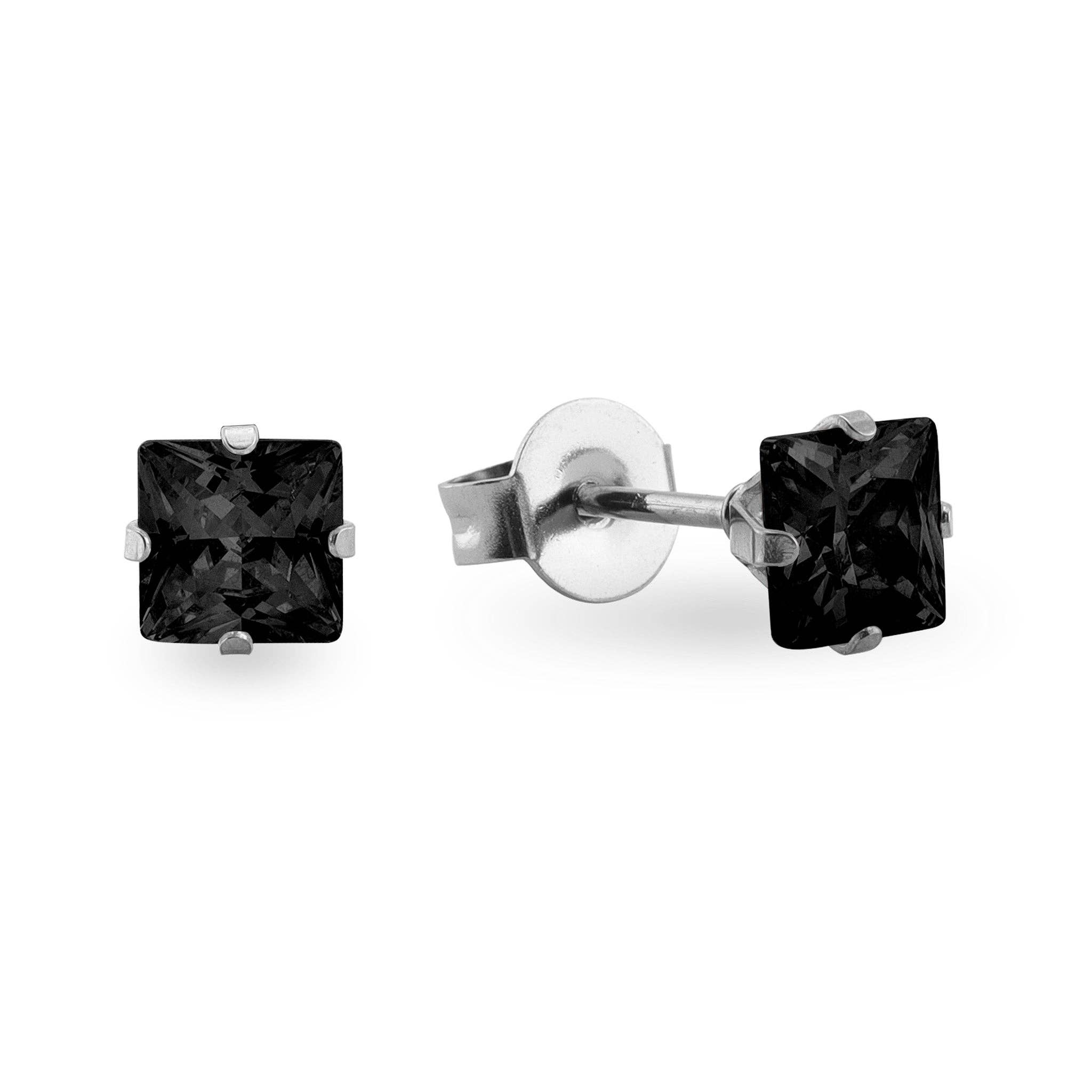 WJW - Wholesale Stud/Post Earrings - Stainless Steel Clear/Black Square CZ Stud Earrings2