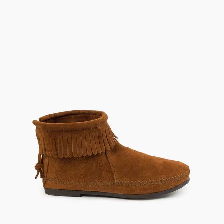 Minnetonka - Wholesale Booties - Women's - Women's Suede Back Zip Hardsole Ankle Boot w/ Fringe