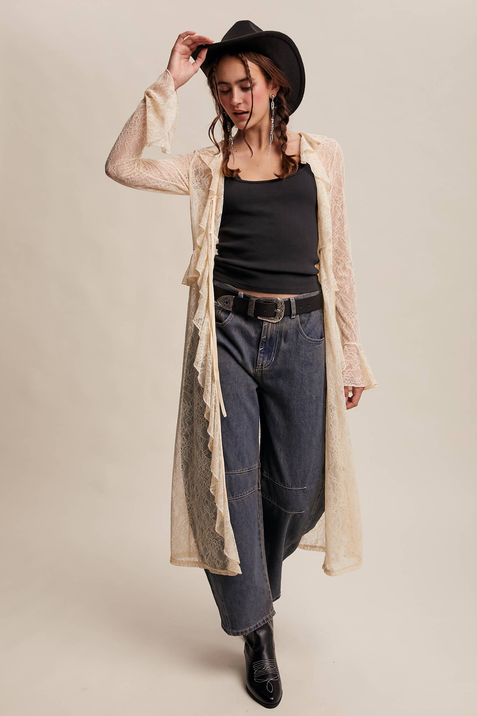 Listicle - Wholesale Kimono - Women's - Sheer Lace Ruffle Duster LJ02593