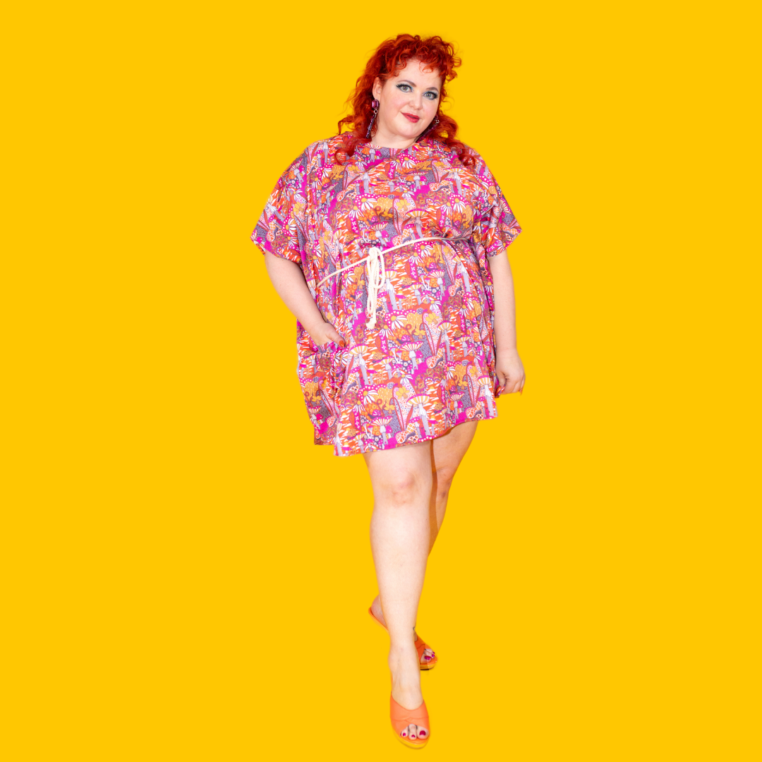 Blue Platypus - Vente Robe – femme - Mini Muumuu Champignon Coucher de Soleil0