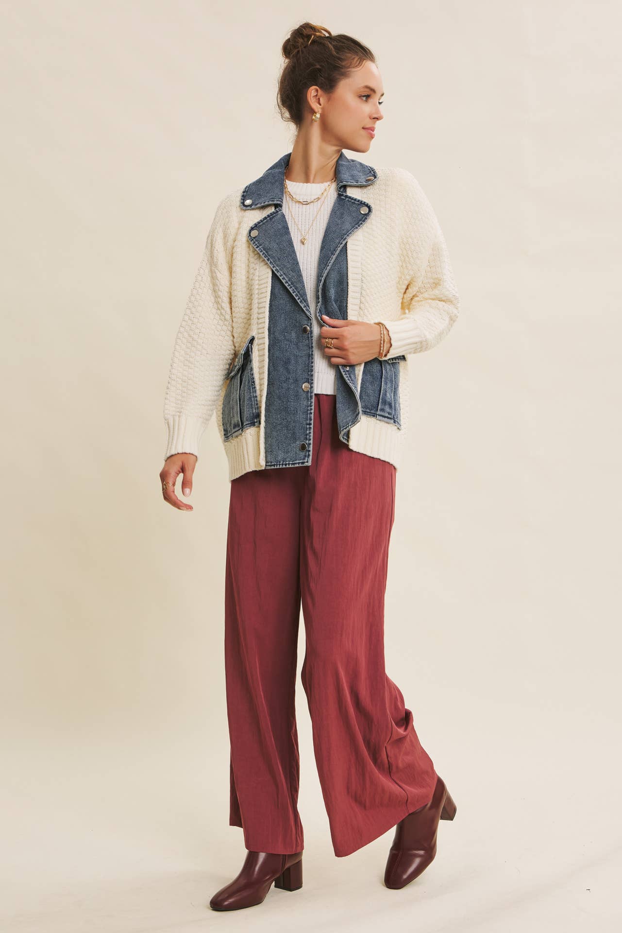 in february - Wholesale Cardigan - Women's - WASHED DENIM AND SWEATER MIXED OVERSIZED CARDIGAN24