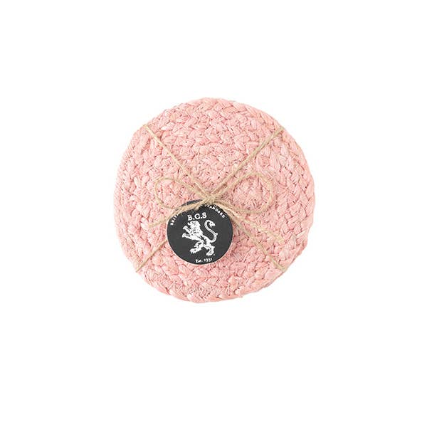BRITISH COLOUR STANDARD - Silky Jute Coasters in Venetian Pink, Tied Set of 4, 4.7'' D for wholesale by British Colour Standard North America