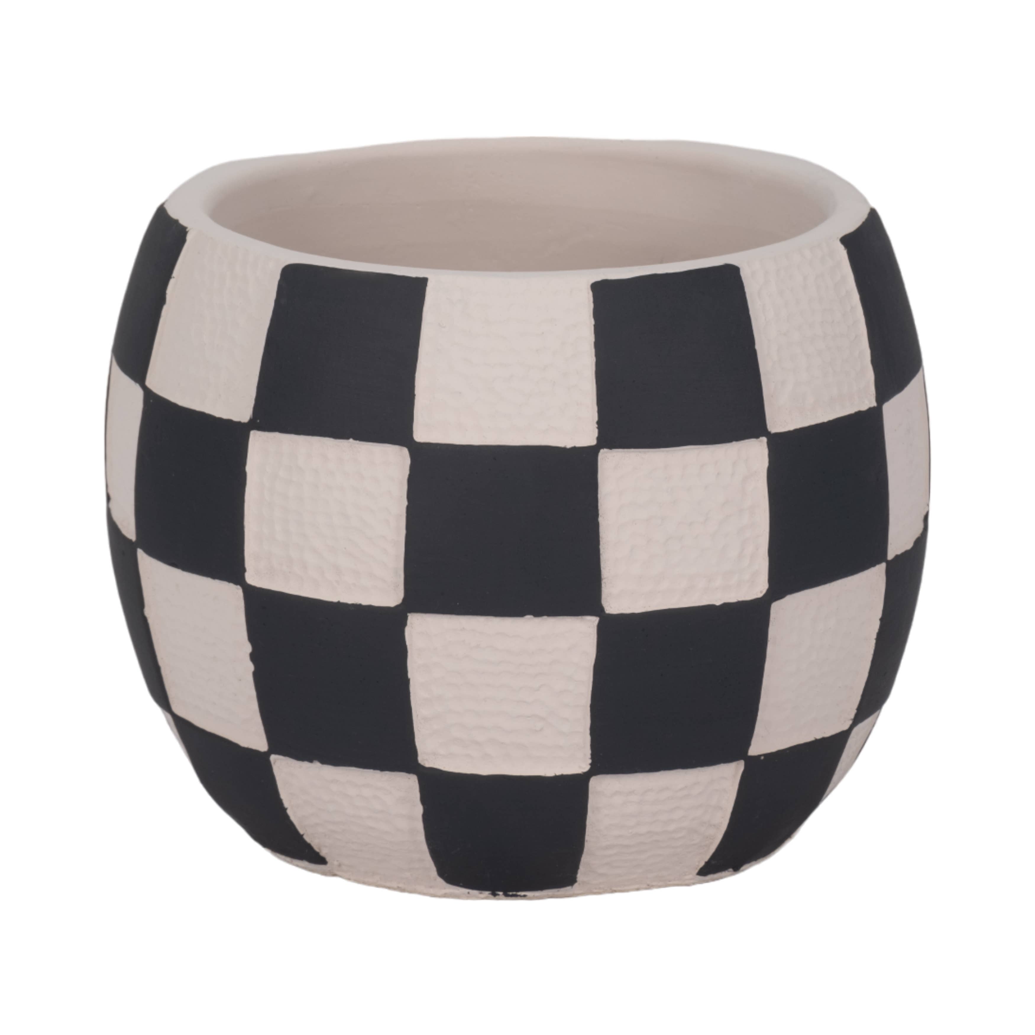 Sagebrook Home - Wholesale Plant Pot - Planter - Black/White Pottery Checkerboard Rounded, 7 in.6
