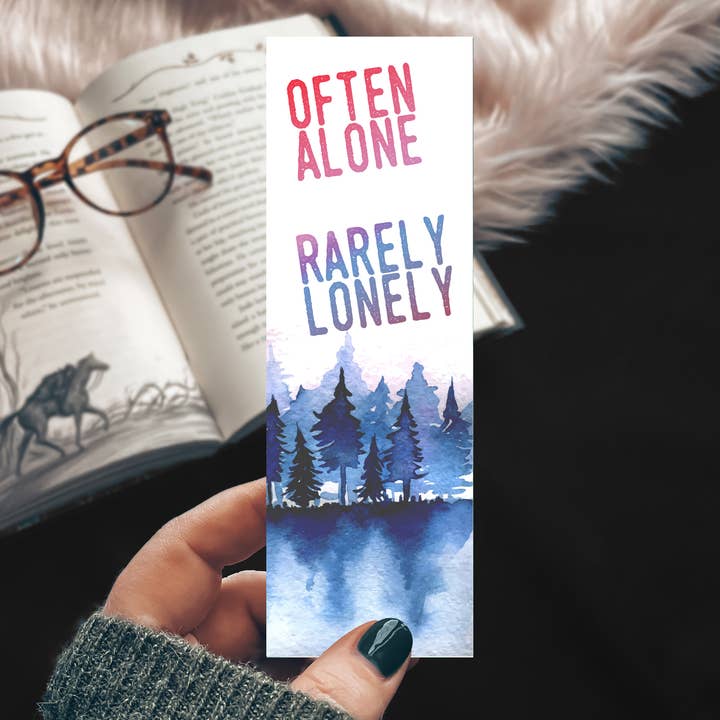 Often Alone, Rarely Lonely Watercolor Introvert Bookmark for wholesale by Mirkwood Scribes