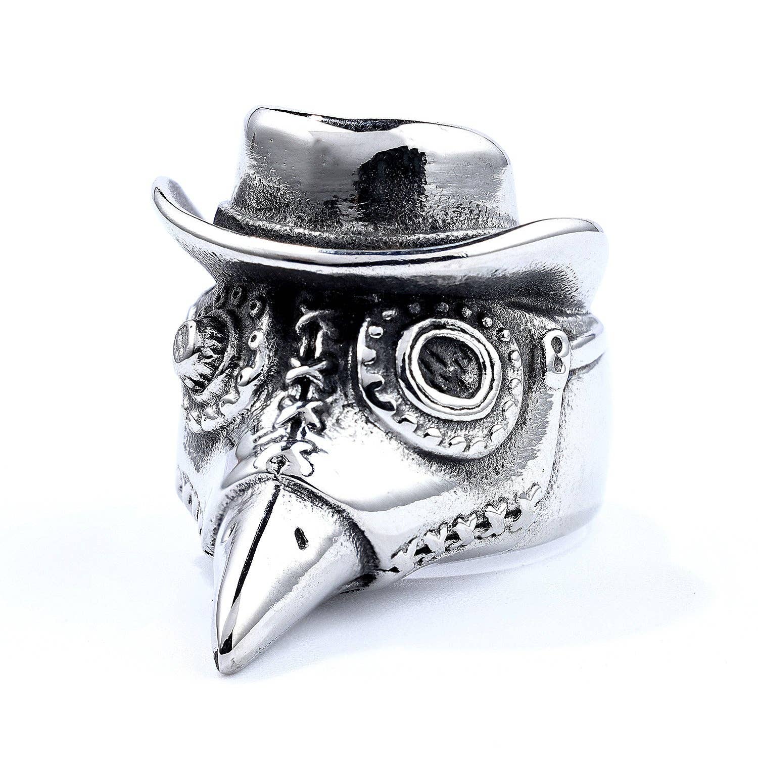 Mio Queena - Venta al por mayor Anillo de sello - Sombrero con forma de cabeza de cuervo con forma de esqueleto, anillo de acero inoxidable para hombre, MJ/MR1
