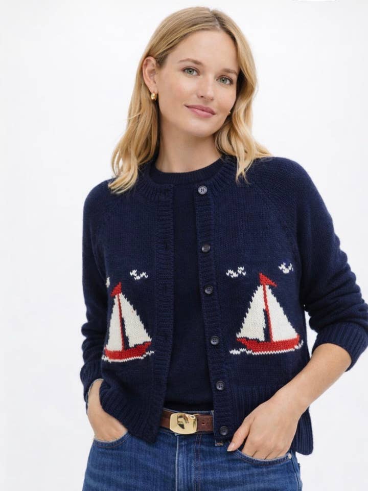 Sailboat crop cardigan.  for wholesale by Pink Pineapple
