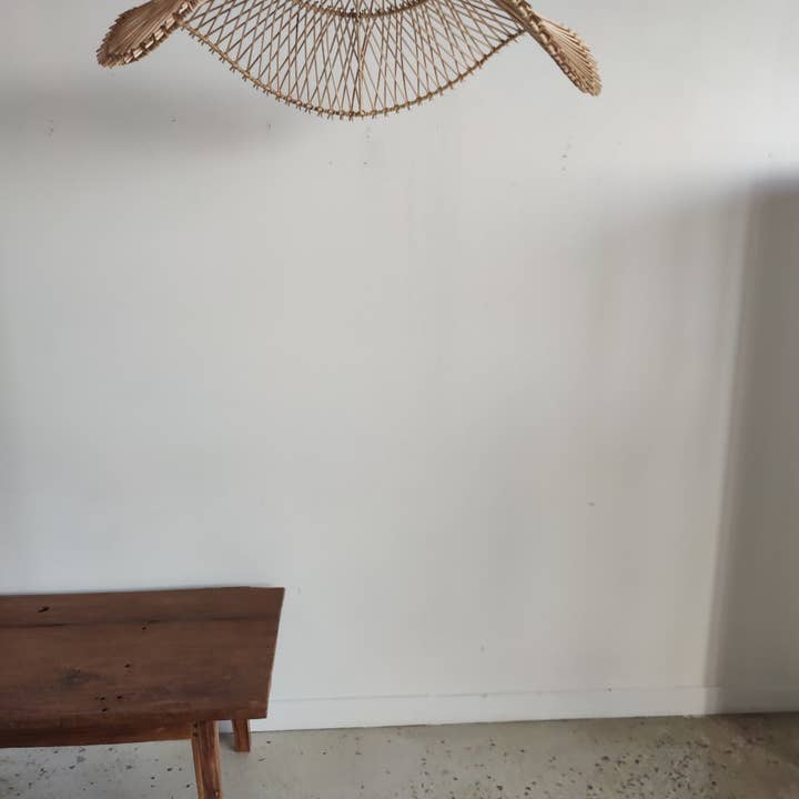 Office Objets - Wholesale Chandelier/Hanging Light - Rattan pendant or light fixture in the shape of a wavy circular tray with latticework D:75126