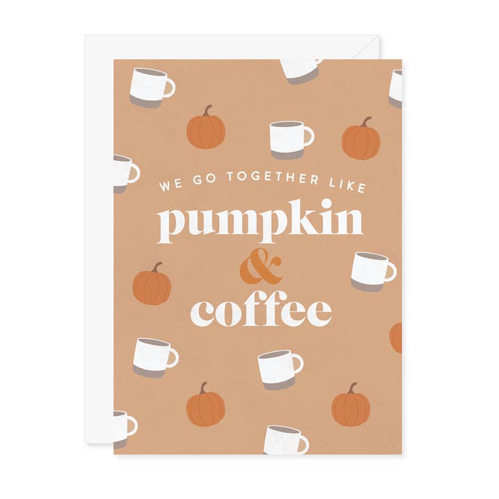 Tarjeta de felicitación «Vamos juntos como calabaza y café» para venta al por mayor de Carmela & Co.