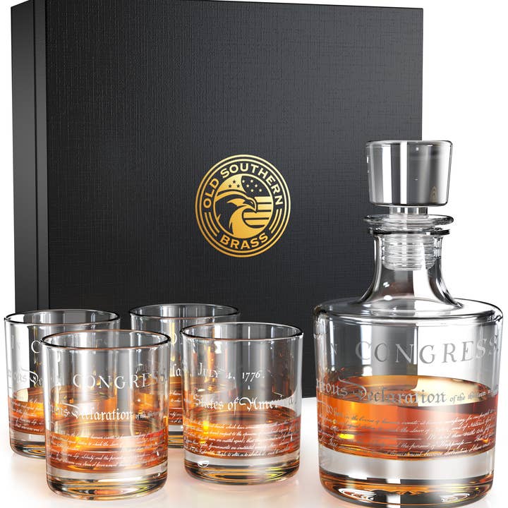 Old Southern Brass – wholesale Dekanter – Självständighetsförklaring Decanter Whisky Glass Gift Set