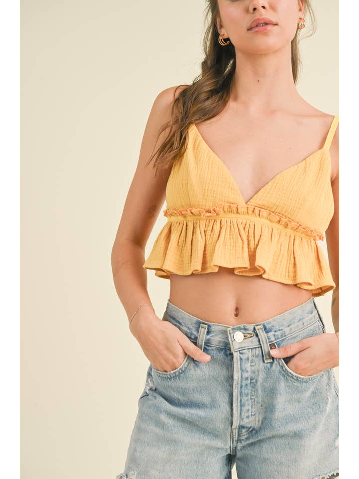 Klesis - Wholesale Blouse - Women's - IT3572 SPAGHETTI STRAP RUFFLED CROP TOP