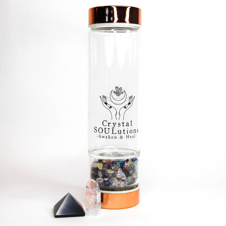 Healing Crystal infunderet glas vandflaske, løst blad te for engroshandel hos Shakti SOULutions