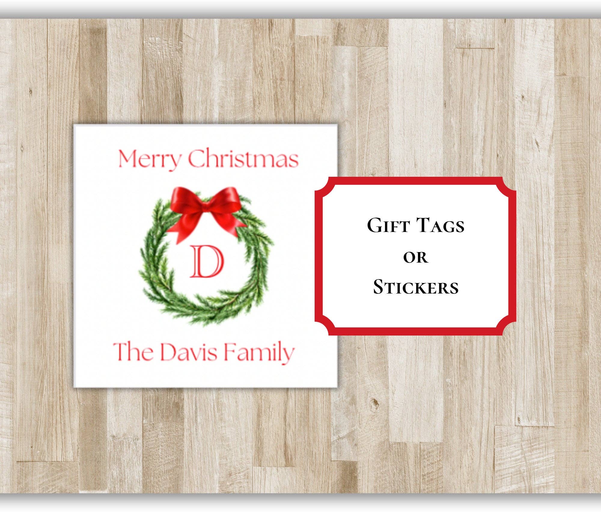 The Winsome Life Stationery – Engroshandel Brevpapir/sæt med noteskort – Julekrans Personlige Gaveetiketter eller Klistermærker | Monogram Feriegaveetiketter | Tilpassede Julegaveetiketter eller Klistermærke1