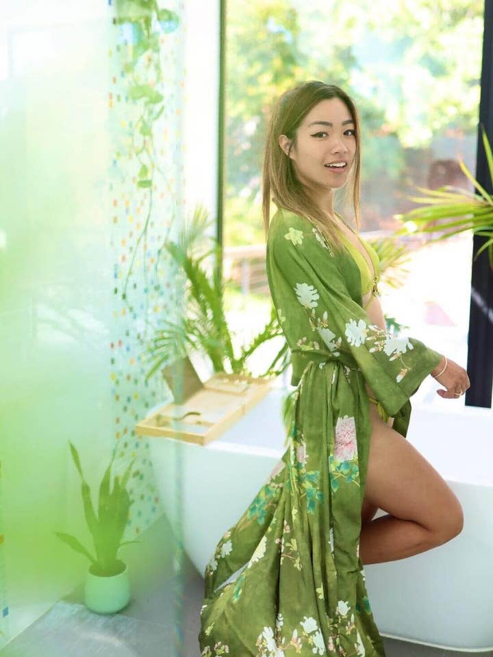 Floral Olive Kimono Robe for wholesale on Faire12