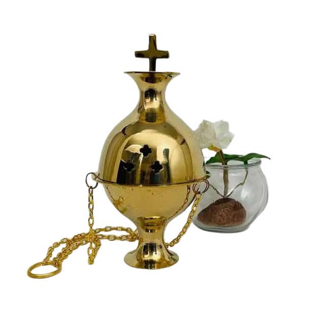 Incense Burner w/ Chains Brass 7" for wholesale by Oremus Mercy