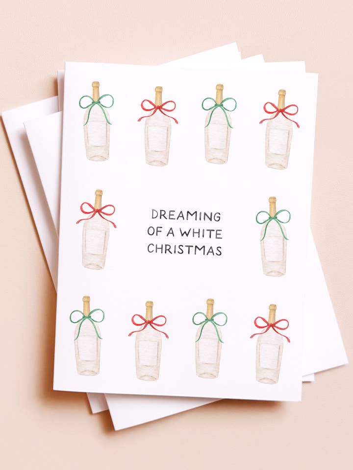 Dreaming Of A White Christmas — Wine Pun Holiday Card for wholesale by Amy Zhang