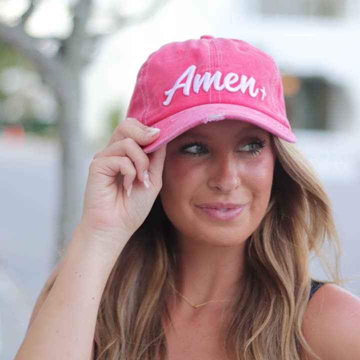 ROUGE Broderie Amen blanche sur chapeau rouge vif en vente sur Faire