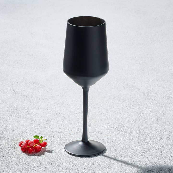 Kadra Kitchenware - Vente Verres à vin - Vikko Decor - Verre à vin noir mat, soufflé à la main, 11 oz0