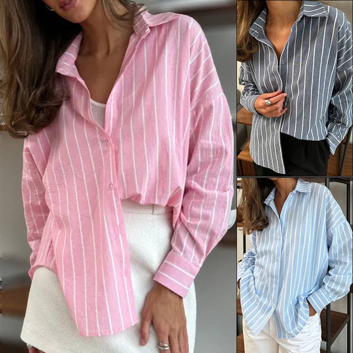 2026 Autumn Winter Women's Striped Shirt Jacket for wholesale by kycozy