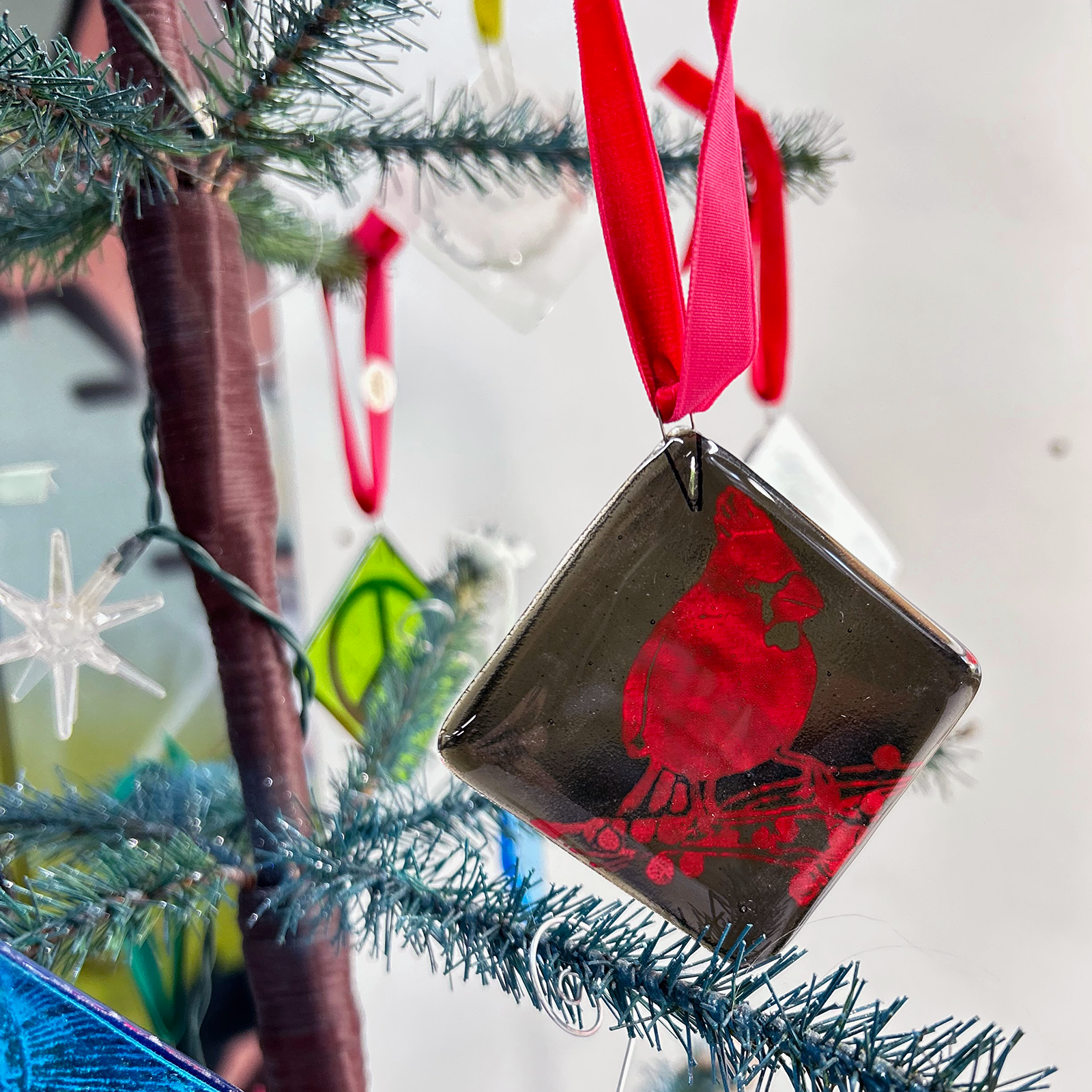 Kiku Handmade | Contemporary Fused Glass Home Goods - Wholesale Ornament - Cardinal 2.25" Fused Glass Ornament2