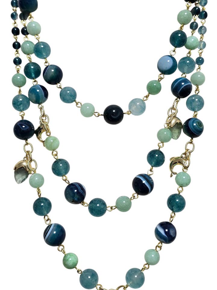 Collana tre fili con agate e cristalli pendenti colore navy for wholesale by L'OFFICIEL SRL