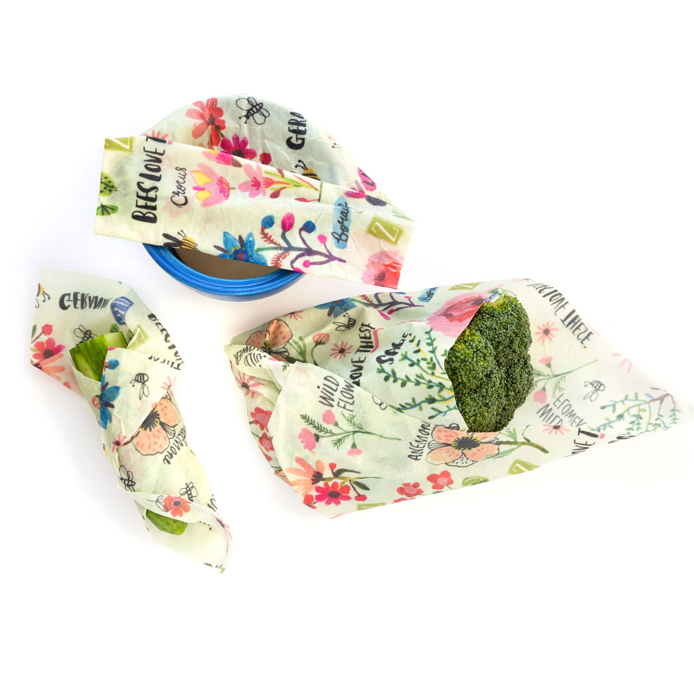 Z Wraps – Großhandel Verpackung/Beutel zur Aufbewahrung von Lebensmitteln – Z Wraps Wiederverwendbare Bienenwachs-Lebensmittelverpackung in Bees Love These, 3 Stück3