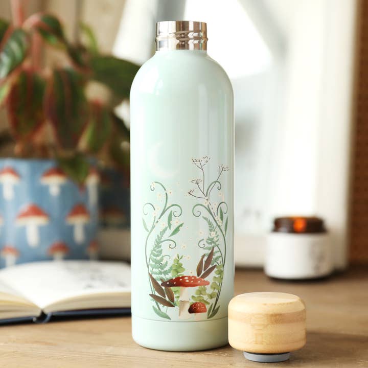 Lisa Angel – wholesale Water bottle – Moonrise Print Blue Metal Water Bottle with Bamboo Top