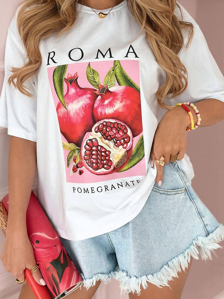 ROMA « Grenade » T-shirt imprimé graphique — ivoire pour la vente par Catwalk Wholesale