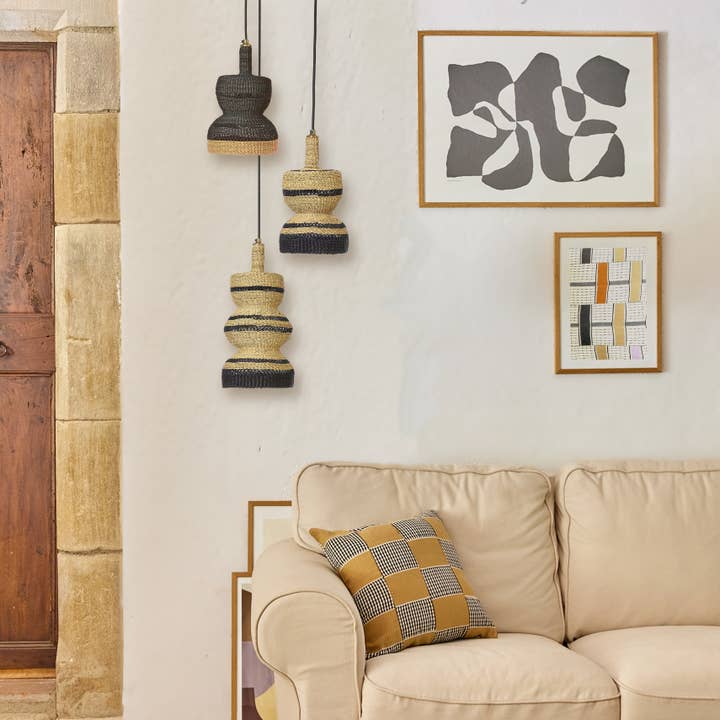 GOLDEN EDITIONS - Wholesale Chandelier/Hanging Light - Small curvaceous woven straw pendant lamp 2-TIER